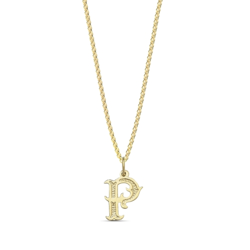 Yellow Gold Plain fancy p Initial Pendant Necklaces
