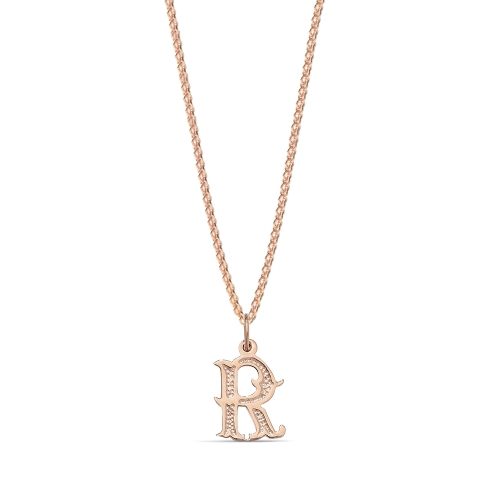 Rose Gold Plain fancy r Initial Pendant Necklaces