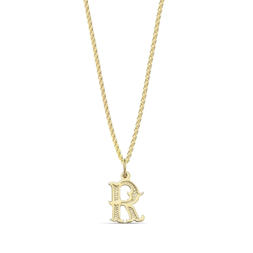 Yellow Gold Plain fancy r Initial Pendant Necklaces