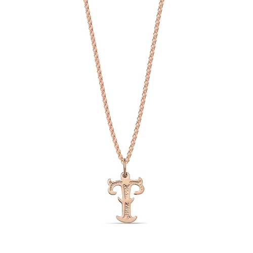 Rose Gold Plain fancy t Initial Pendant Necklaces