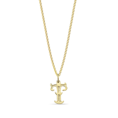 Yellow Gold Plain fancy t Initial Pendant Necklaces