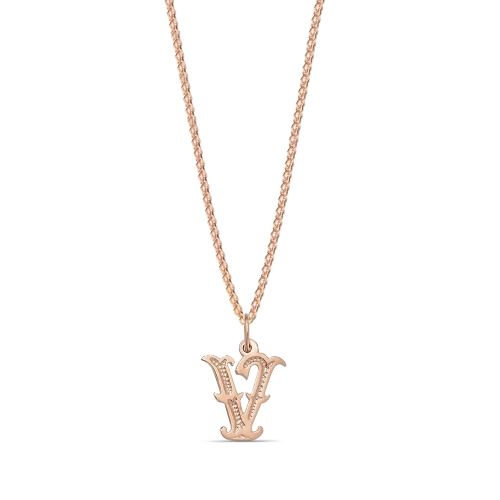 Rose Gold Plain fancy v Initial Pendant Necklaces