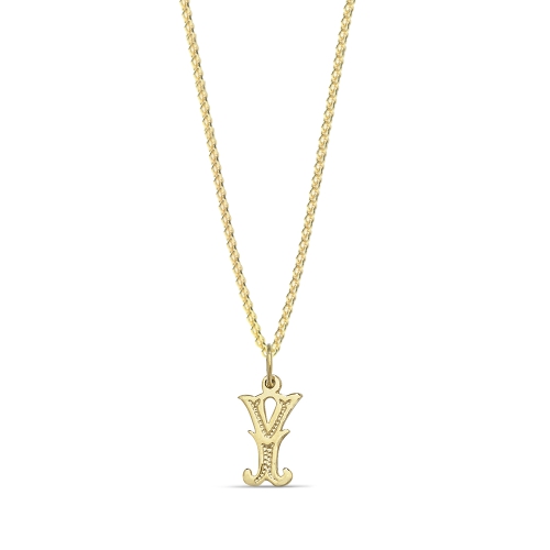 Yellow Gold Plain fancy y Initial Pendant Necklaces