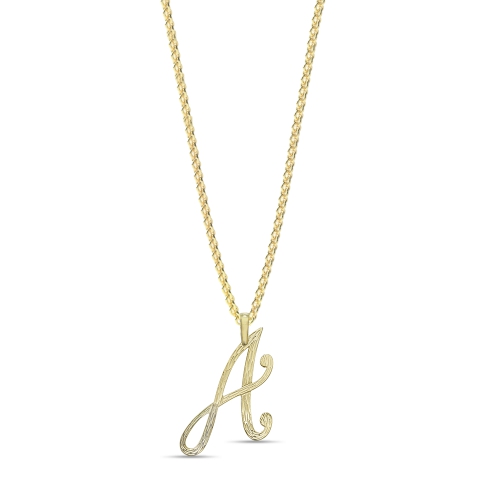Yellow Gold Plain curvy a Pendant Necklaces
