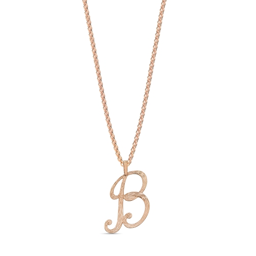 Rose Gold Plain curvy b Initial Pendant Necklaces
