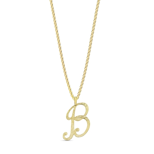 Yellow Gold Plain curvy b Initial Pendant Necklaces