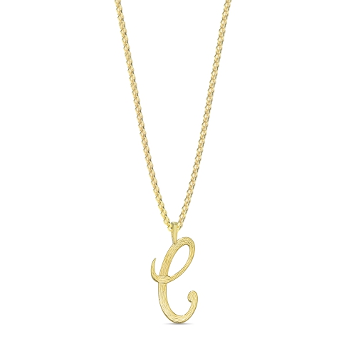 Yellow Gold Plain curvy c Initial Pendant Necklaces