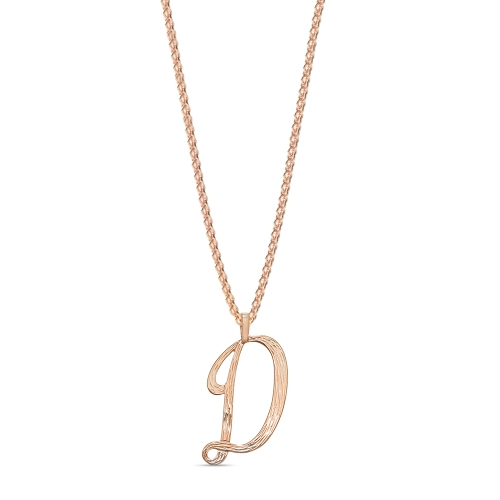 Rose Gold Plain curvy d Initial Pendant Necklaces