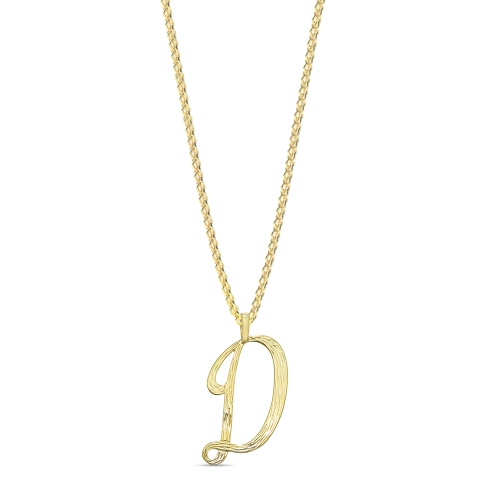 Yellow Gold Plain curvy d Initial Pendant Necklaces