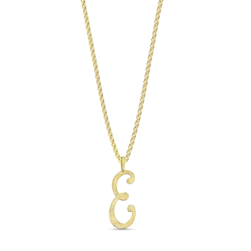 Yellow Gold Plain curvy e Initial Pendant Necklaces