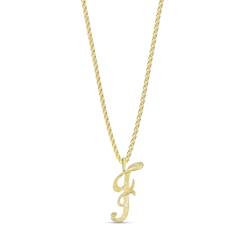 Yellow Gold Plain curvy f Initial Pendant Necklaces