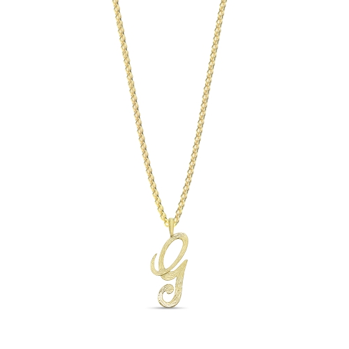 Yellow Gold Plain curvy g Initial Pendant Necklaces