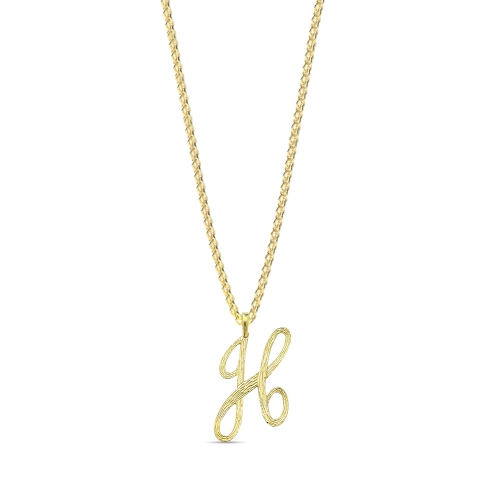 Yellow Gold Plain curvy h Initial Pendant Necklaces