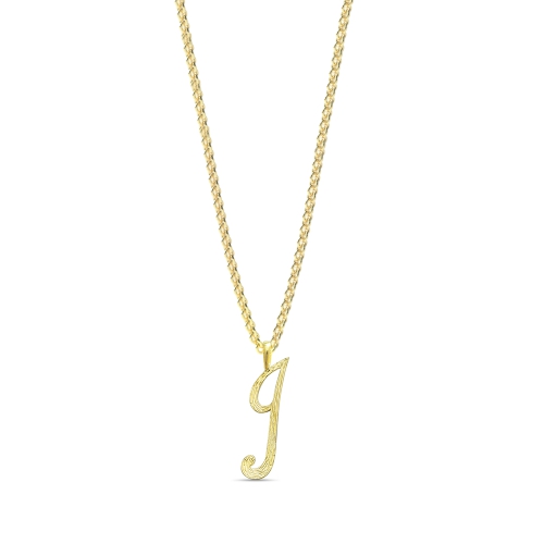 Yellow Gold Plain curvy i Initial Pendant Necklaces