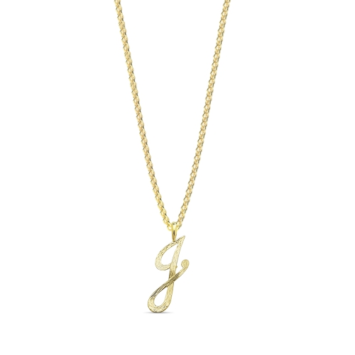 Yellow Gold Plain curvy j Initial Pendant Necklaces