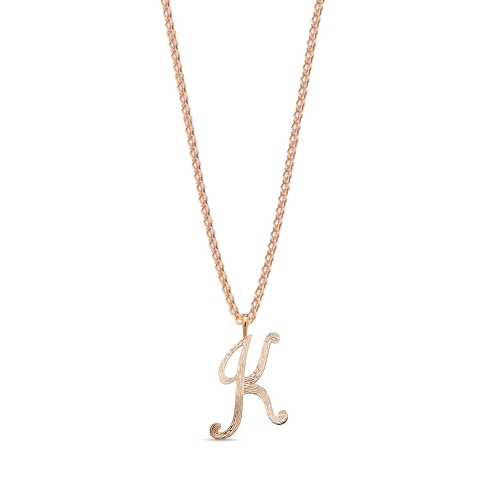 Rose Gold Plain curvy k Initial Pendant Necklaces