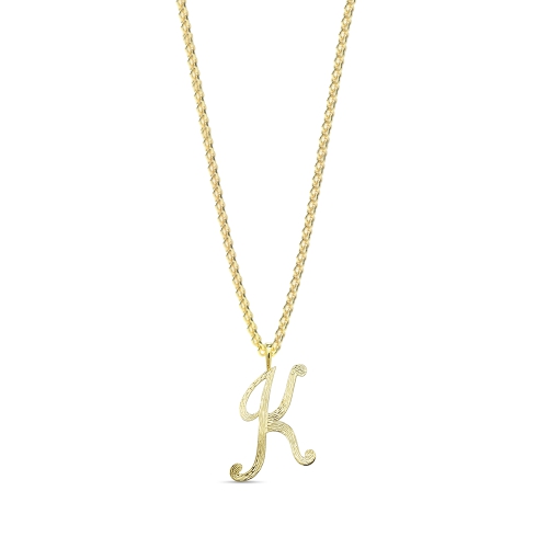 Yellow Gold Plain curvy k Initial Pendant Necklaces