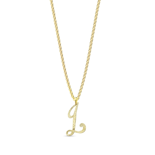 Yellow Gold Plain curvy l Pendant Necklaces