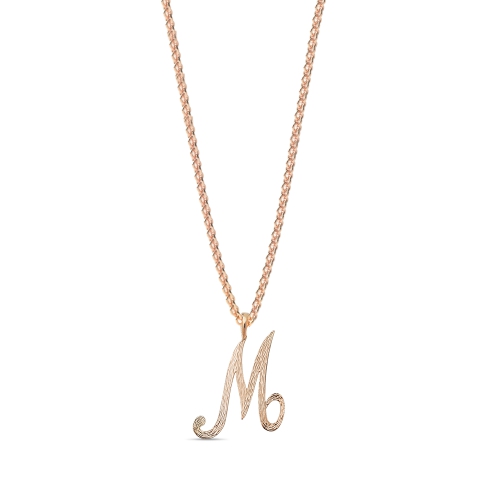 Rose Gold Plain curvy m Initial Pendant Necklaces