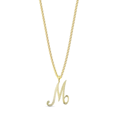 Yellow Gold Plain curvy m Initial Pendant Necklaces