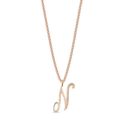 Rose Gold Plain curvy n Initial Pendant Necklaces