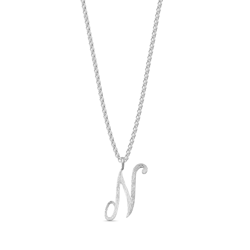 Platinum Plain curvy n Initial Pendant Necklaces