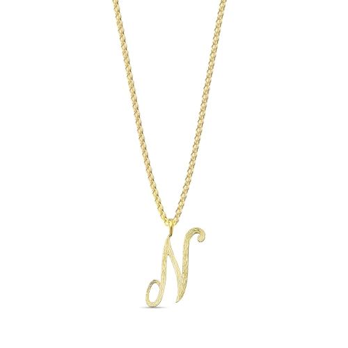 Yellow Gold Plain curvy n Initial Pendant Necklaces