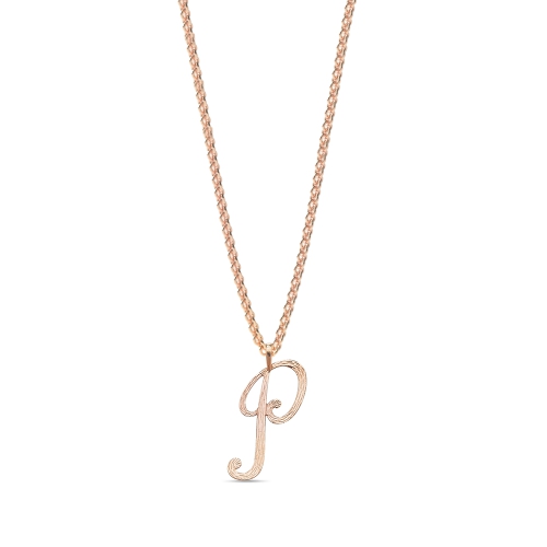 Rose Gold Plain curvy p Initial Pendant Necklaces