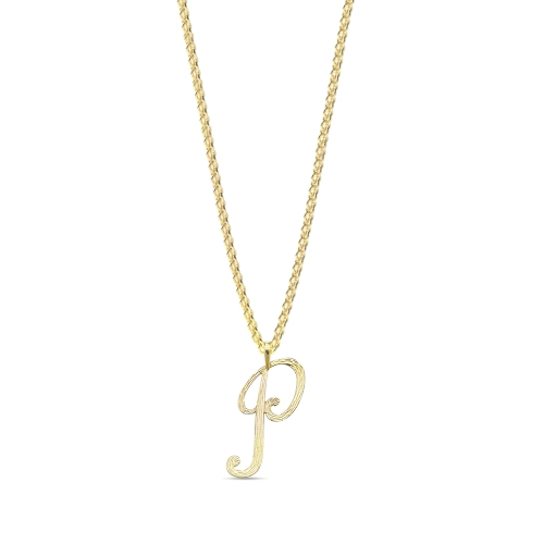 Yellow Gold Plain curvy p Initial Pendant Necklaces