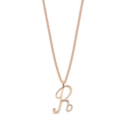 Rose Gold Plain curvy r Initial Pendant Necklaces