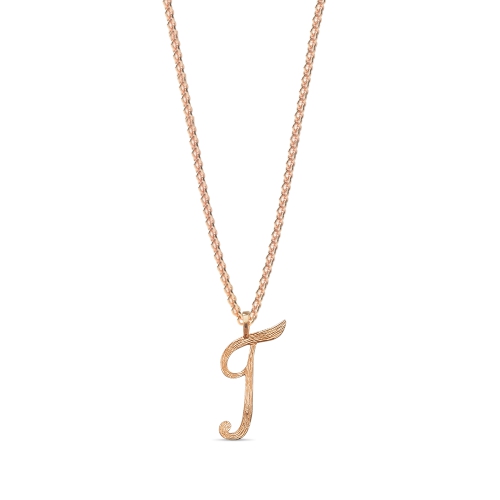 Rose Gold Plain curvy t Initial Pendant Necklaces