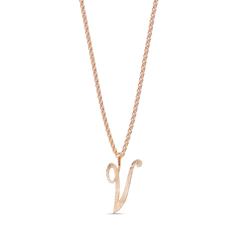 Rose Gold Plain curvy v Initial Pendant Necklaces