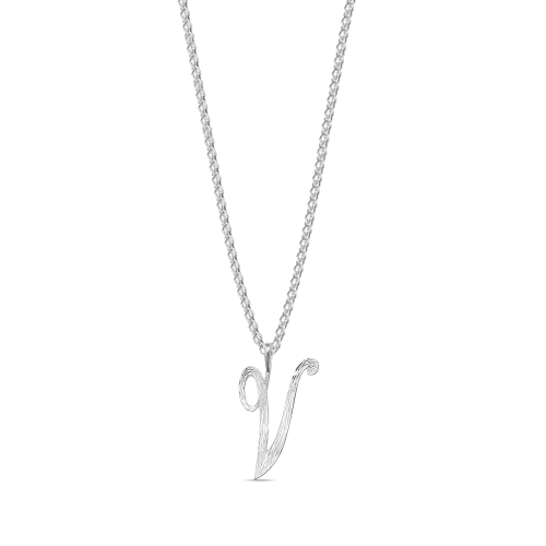 Platinum Plain curvy v Initial Pendant Necklaces