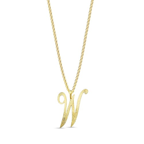 Yellow Gold Plain curvy w Initial Pendant Necklaces