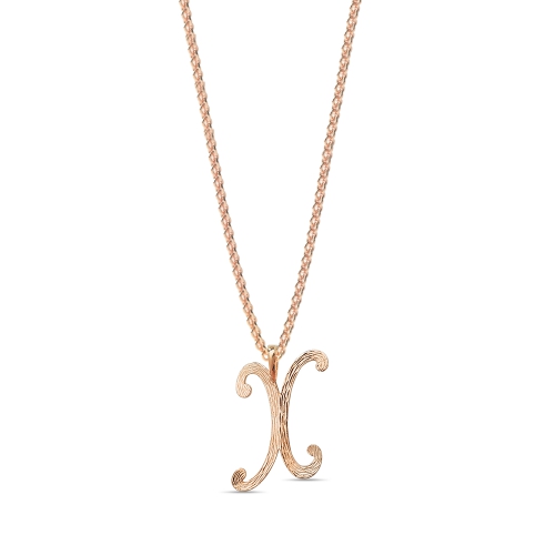 Rose Gold Plain curvy x Initial Pendant Necklaces