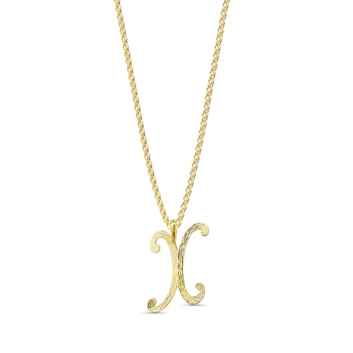 Yellow Gold Plain curvy x Initial Pendant Necklaces