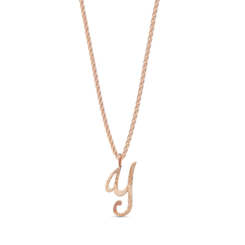 Rose Gold Plain curvy y Initial Pendant Necklaces