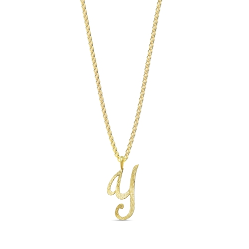 Yellow Gold Plain curvy y Initial Pendant Necklaces