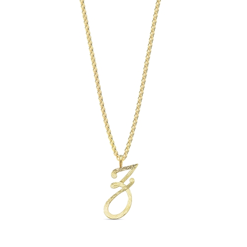 Yellow Gold Plain curvy z Initial Pendant Necklaces