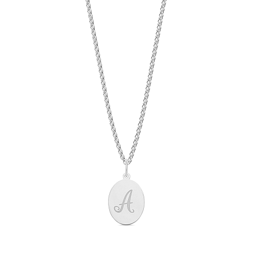 Silver Plain oval disc engraved a Pendant Necklaces