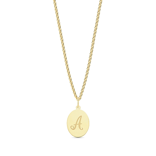 Yellow Gold Plain oval disc engraved a Pendant Necklaces