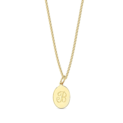 Yellow Gold Plain oval disc engraved b Pendant Necklaces