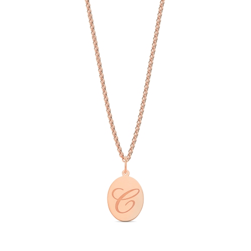Rose Gold Plain oval disc engraved c Initial Pendant Necklaces