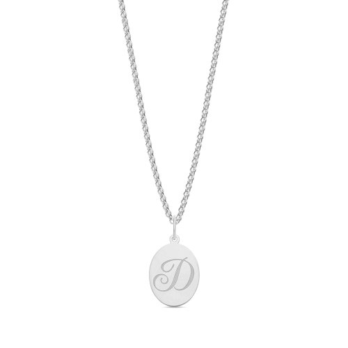 Platinum Plain oval disc engraved d Initial Pendant Necklaces