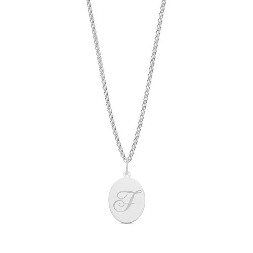 Plain oval disc engraved f Initial Pendant Necklaces