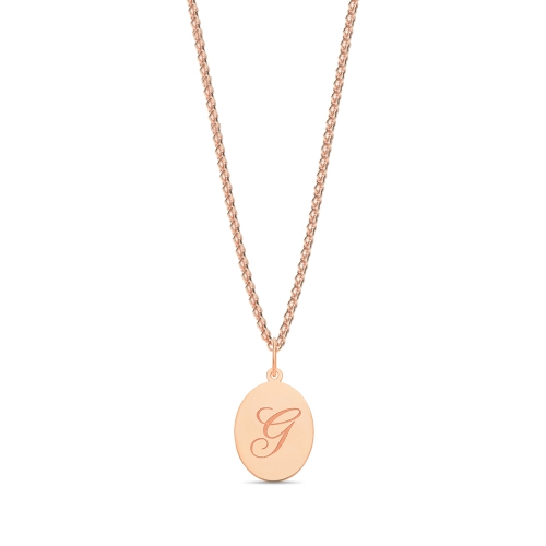 Rose Gold Plain oval disc engraved g Initial Pendant Necklaces
