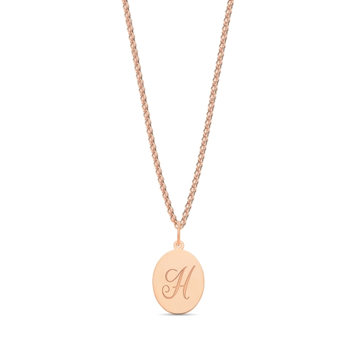 Rose Gold Plain oval disc engraved h Initial Pendant Necklaces