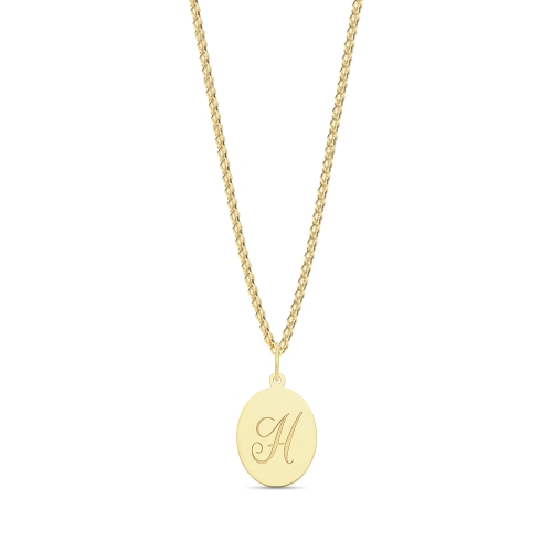 Yellow Gold Plain oval disc engraved h Initial Pendant Necklaces
