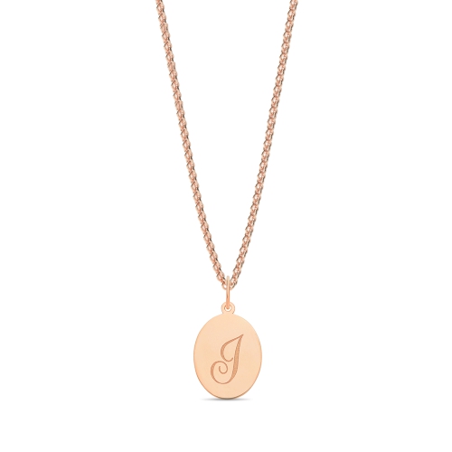 Rose Gold Plain oval disc engraved i Initial Pendant Necklaces