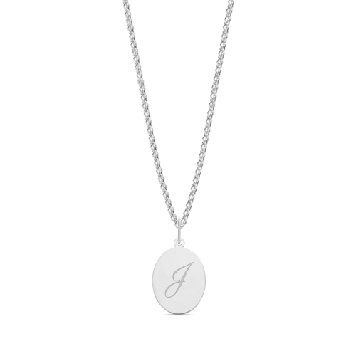 Silver Plain oval disc engraved j Pendant Necklaces